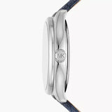 Buy Shop Michael Kors Benning Three Hand Silver Dial Blue Leather Strap Watch For Men - MK8930 USA Online