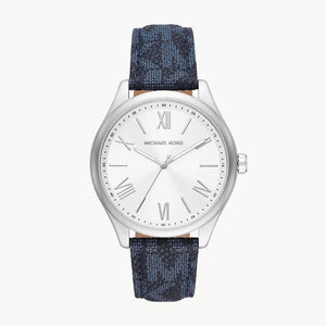 Buy Shop Michael Kors Benning Three Hand Silver Dial Blue Leather Strap Watch For Men - MK8930 USA Online