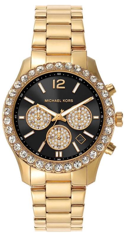 Buy Shop Michael Kors Berkley Chronograph Black Dial Gold Steel Strap Watch For Women - MK7414 USA Online