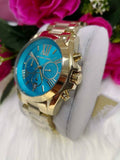 Buy Shop Michael Kors Bradshaw Chronograph Blue Dial Gold Steel Strap Watch For Women - MK5975 USA Online