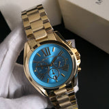 Buy Shop Michael Kors Bradshaw Chronograph Blue Dial Gold Steel Strap Watch For Women - MK5975 USA Online