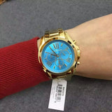 Buy Shop Michael Kors Bradshaw Chronograph Blue Dial Gold Steel Strap Watch For Women - MK5975 USA Online