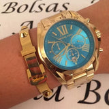 Buy Shop Michael Kors Bradshaw Chronograph Blue Dial Gold Steel Strap Watch For Women - MK5975 USA Online