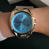 Buy Shop Michael Kors Bradshaw Chronograph Blue Dial Gold Steel Strap Watch For Women - MK5975 USA Online