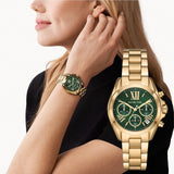 Buy Shop Michael Kors Bradshaw Chronograph Green Dial Gold Steel Strap Watch For Women - MK7257 USA Online