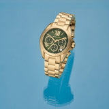 Buy Shop Michael Kors Bradshaw Chronograph Green Dial Gold Steel Strap Watch For Women - MK7257 USA Online