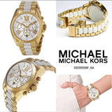 Michael Kors Bradshaw Chronograph White Dial Two Tone Steel Strap Watch For Women - MK5743
