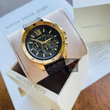 Buy Shop Michael Kors Brecken Chronograph Black Dial Brown Leather Strap Watch For Men - MK8849 USA Online