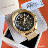 Buy Shop Michael Kors Brecken Chronograph Black Dial Gold Mesh Strap Watch For Men - MK8867 USA Online