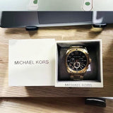 Buy Shop Michael Kors Brecken Chronograph Black Dial Gold Steel Strap Watch For Men - MK8848 USA Online