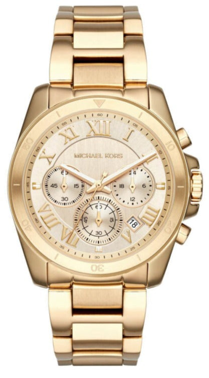 Buy Shop Michael Kors Brecken Chronograph Gold Dial Gold Steel Strap Watch For Women - MK6366 USA Online