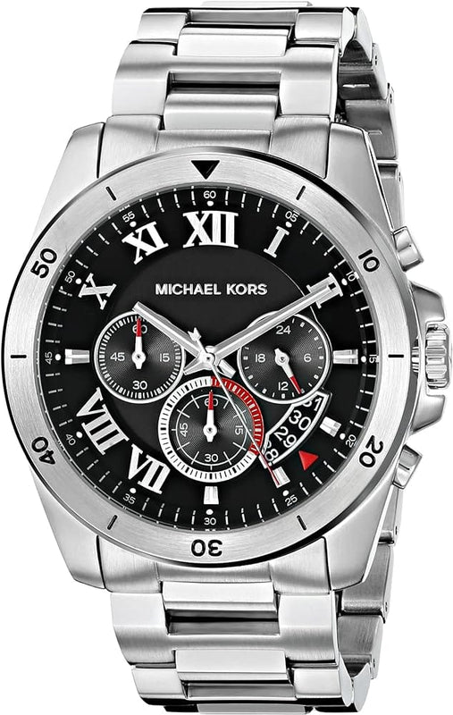 Buy Shop Michael Kors Brecken Chronograph Quartz Black Dial Silver Steel Strap Watch For Men - MK8438 USA Online