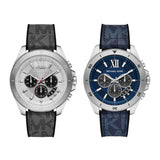 Buy Shop Michael Kors Brecken Chronograph Silver Dial Grey Leather Strap Watch For Men - MK8922 USA Online