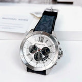 Buy Shop Michael Kors Brecken Chronograph Silver Dial Grey Leather Strap Watch For Men - MK8922 USA Online