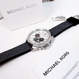 Buy Shop Michael Kors Brecken Chronograph Silver Dial Grey Leather Strap Watch For Men - MK8922 USA Online