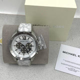 Buy Shop Michael Kors Brecken Chronograph Silver Dial White Leather Strap Watch For Men - MK8949 USA Online