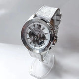 Buy Shop Michael Kors Brecken Chronograph Silver Dial White Leather Strap Watch For Men - MK8949 USA Online