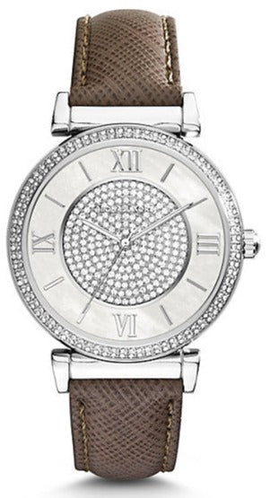 Buy Shop Michael Kors Caitlin Quartz Silver Dial Gray Leather Strap Watch For Women - MK2377 USA Online