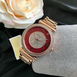 Buy Shop Michael Kors Caitlin Red Dial Rose Gold Stainless Steel Strap Watch for Women - MK3377 USA Online