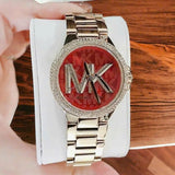 Buy Shop Michael Kors Camille Analog Red Dial Gold Steel Strap Watch For Women - MK7196 USA Online