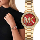 Buy Shop Michael Kors Camille Analog Red Dial Gold Steel Strap Watch For Women - MK7196 USA Online