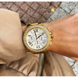 Buy Shop Michael Kors Camille Chronograph White Dial Gold Steel Strap Watch For Women - MK6994 USA Online