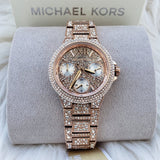 Buy Shop Michael Kors Camille Multifunction Crystals Rose Gold Dial Rose Gold Steel Strap Watch For Women - MK6997 USA Online