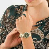 Buy Shop Michael Kors Camille Multifunction Green Dial Gold Steel Strap Watch For Women - MK6981 USA Online