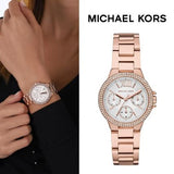 Buy Shop Michael Kors Camille Multifunction White Dial Rose Gold Steel Strap Watch For Women - MK6845 USA Online