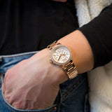 Buy Shop Michael Kors Camille Multifunction White Dial Rose Gold Steel Strap Watch For Women - MK6845 USA Online