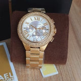 Michael Kors Camille Silver Diamonds Dial Gold Steel Strap Watch for Women - MK5756