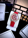 Buy Shop Michael Kors Camille Three Hand Crystals Rose Gold Dial Red Leather Strap Watch For Women - MK4701 USA Online