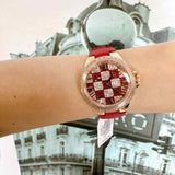 Buy Shop Michael Kors Camille Three Hand Crystals Rose Gold Dial Red Leather Strap Watch For Women - MK4701 USA Online