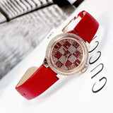 Buy Shop Michael Kors Camille Three Hand Crystals Rose Gold Dial Red Leather Strap Watch For Women - MK4701 USA Online