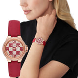Buy Shop Michael Kors Camille Three Hand Crystals Rose Gold Dial Red Leather Strap Watch For Women - MK4701 USA Online