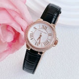 Buy Shop Michael Kors Camille Three-Hand Crystals White Dial Black Leather Strap Watch for Women - MK2962 USA Online