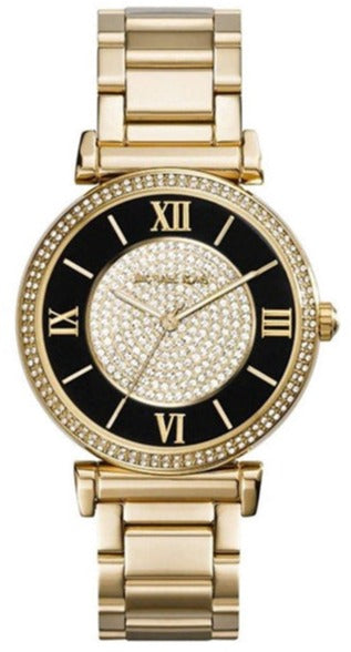 Buy Shop Michael Kors Catlin Black Dial Gold Steel Strap Watch for Women - MK3338 USA Online