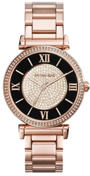 Buy Shop Michael Kors Catlin Black Dial Rose Gold Steel Strap Watch for Women - MK3339 USA Online