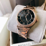 Buy Shop Michael Kors Catlin Black Diamonds Dial Rose Gold Steel Strap Watch for Women - MK3356 USA Online