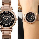 Buy Shop Michael Kors Catlin Black Diamonds Dial Rose Gold Steel Strap Watch for Women - MK3356 USA Online