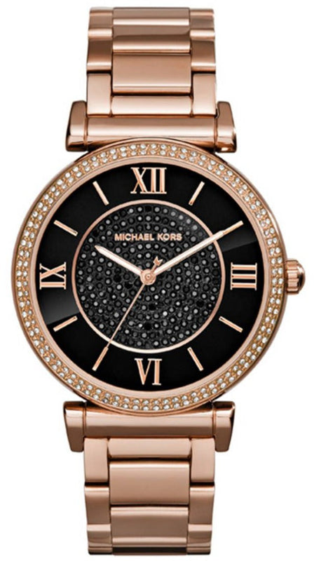 Buy Shop Michael Kors Catlin Black Diamonds Dial Rose Gold Steel Strap Watch for Women - MK3356 USA Online