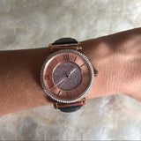 Buy Shop Michael Kors Catlin Rose Gold Crystal Dial Black Leather Strap Watch for Women - MK2376 USA Online