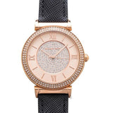 Buy Shop Michael Kors Catlin Rose Gold Crystal Dial Black Leather Strap Watch for Women - MK2376 USA Online