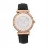 Buy Shop Michael Kors Catlin Rose Gold Crystal Dial Black Leather Strap Watch for Women - MK2376 USA Online