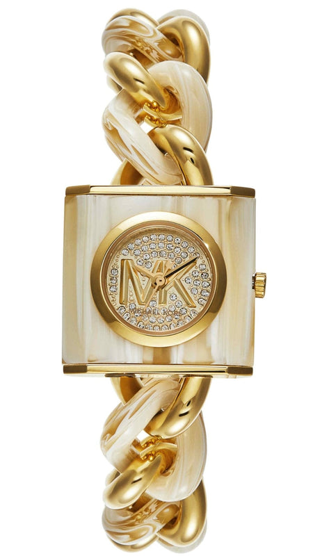Buy Shop Michael Kors Chain Lock Analog Crystals Silver Dial Gold Steel Strap Watch for Women - MK4809 USA Online