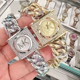 Buy Shop Michael Kors Chain Lock Pave Gold Dial Gold Steel Strap Watch For Women - MK4711 USA Online