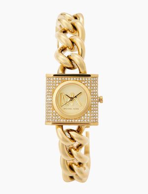 Buy Shop Michael Kors Chain Lock Pave Gold Dial Gold Steel Strap Watch For Women - MK4711 USA Online