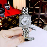 Buy Shop Michael Kors Chain Lock Pave Silver Dial Silver Steel Strap Watch For Women - MK4718 USA Online