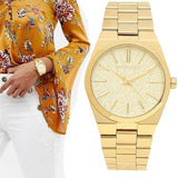 Buy Shop Michael Kors Channing Quartz Gold Dial Gold Steel Strap Watch For Women - MK6623 USA Online