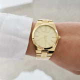 Buy Shop Michael Kors Channing Quartz Gold Dial Gold Steel Strap Watch For Women - MK6623 USA Online